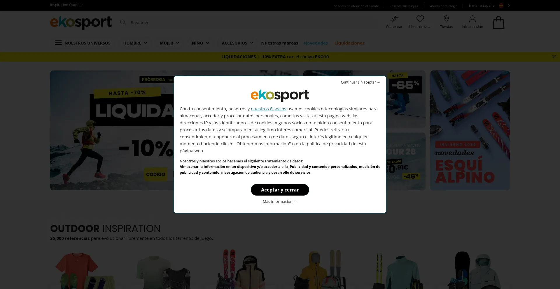 Website screenshot of Ekosport.es