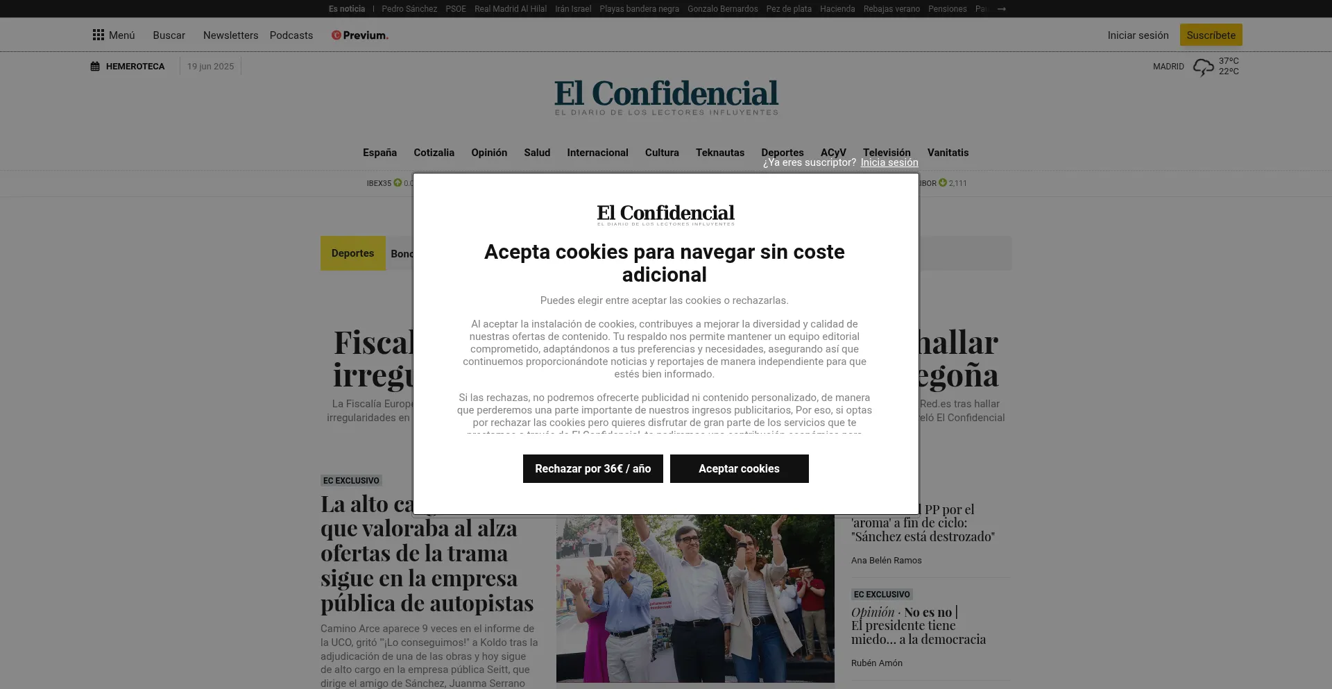 Website screenshot of Elconfidencial.com