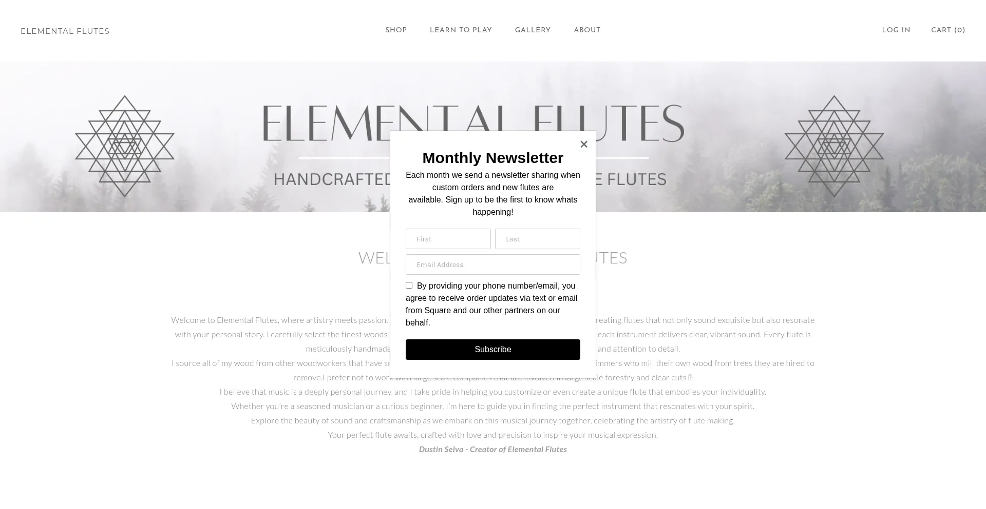 Website screenshot of Elementalflutes.com