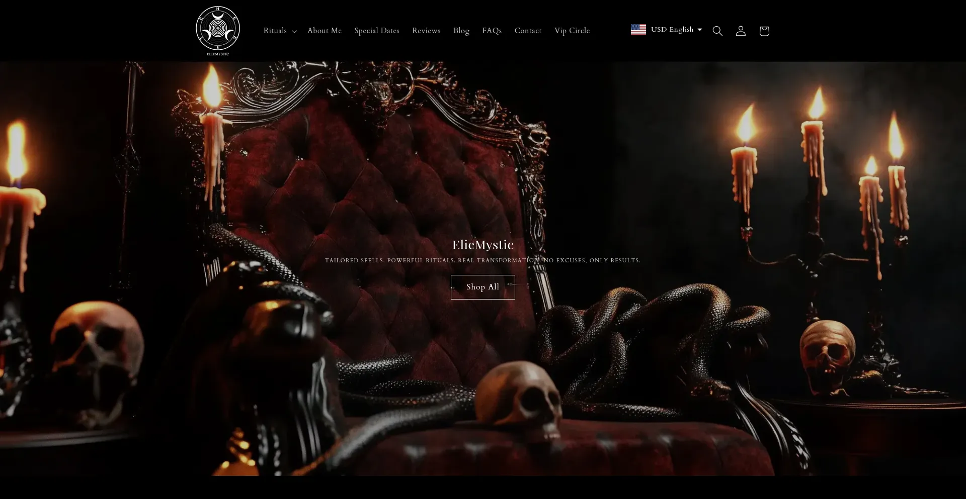 Website screenshot of Eliemystic.com