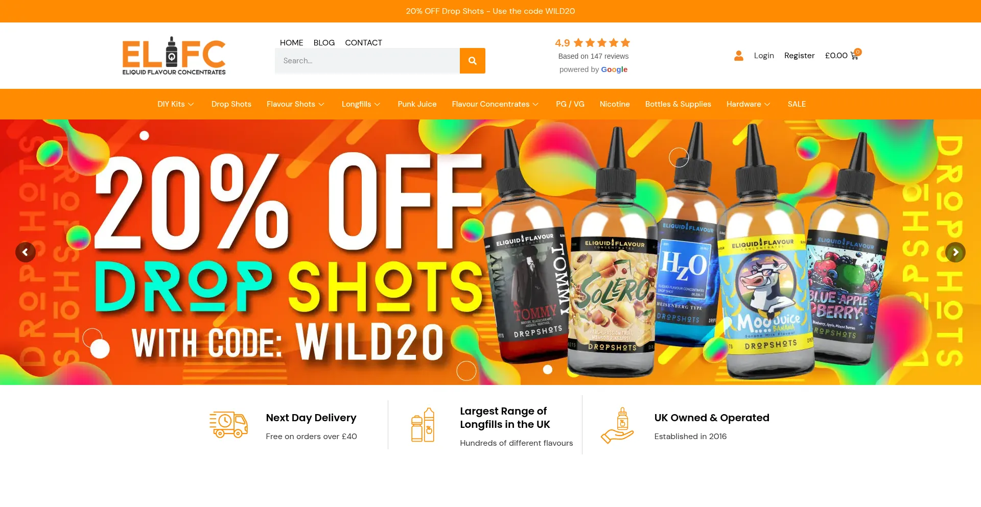 Website screenshot of Eliquidflavourconcentrates.co.uk