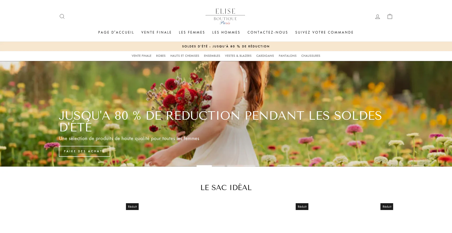 Website screenshot of Elise-boutique.fr