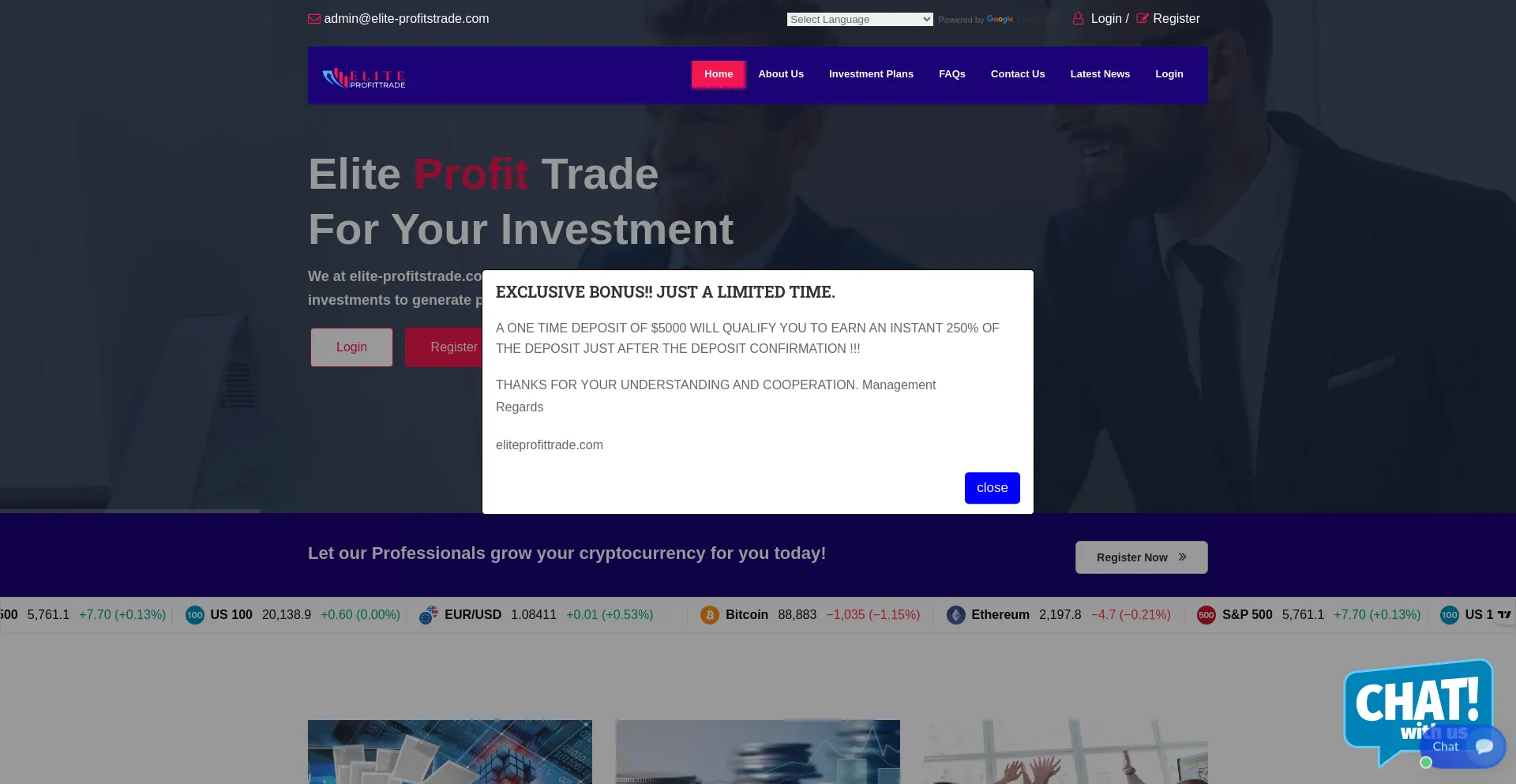 Website screenshot of Elite-profitstrade.com