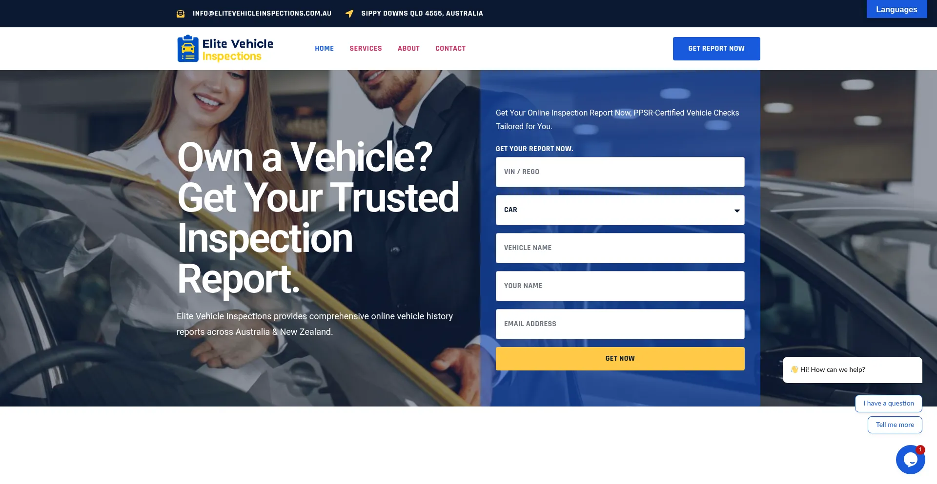 Website screenshot of Elitevehicleinspections.com.au