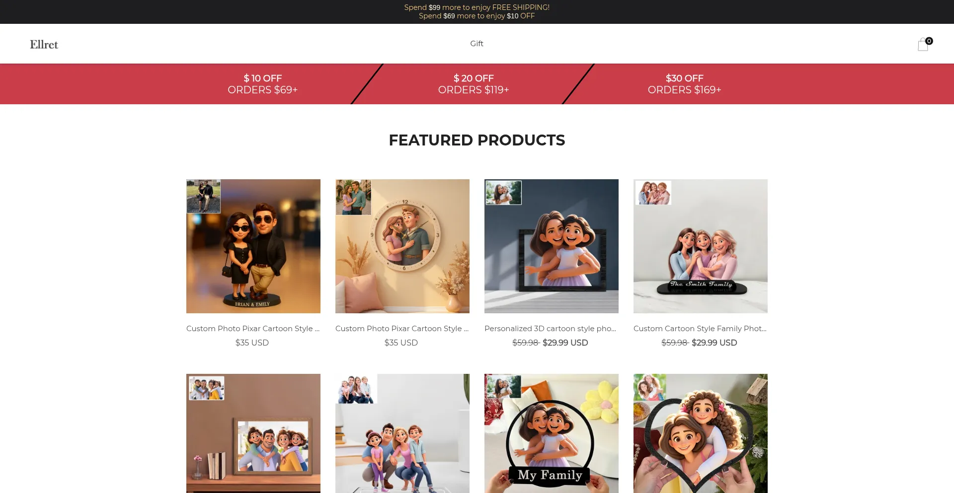 Website screenshot of Ellret.com
