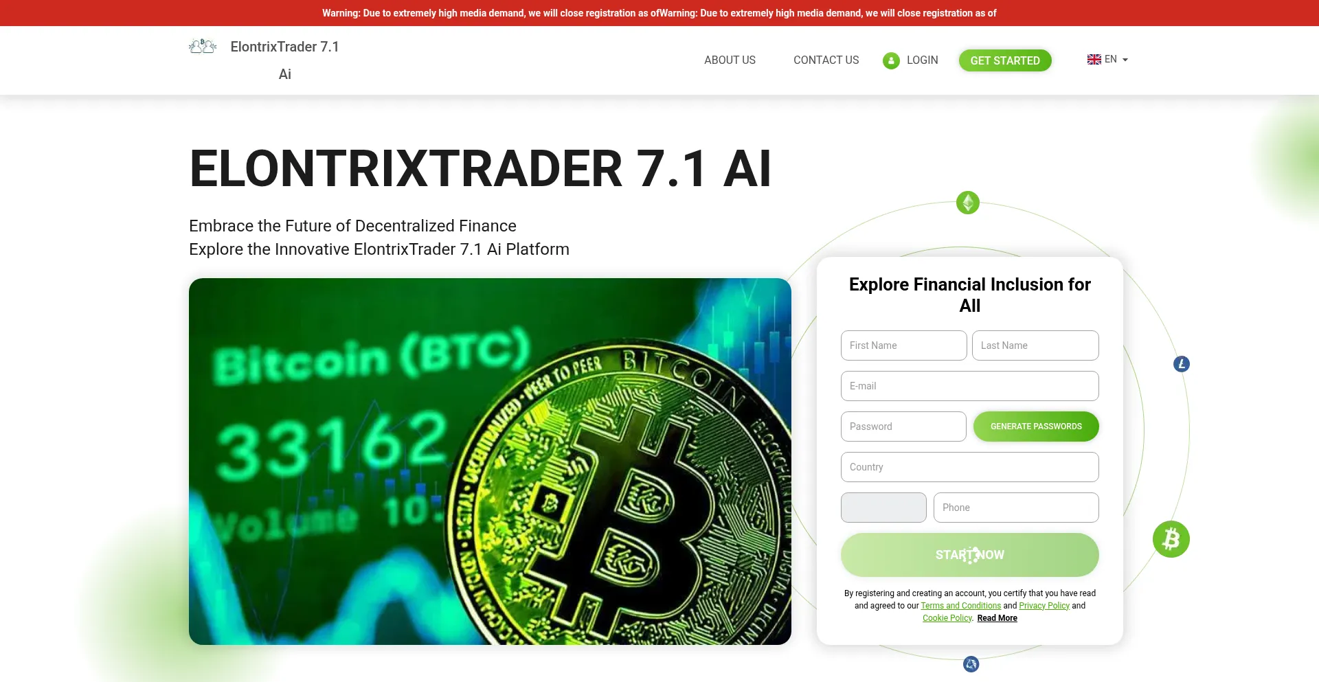 Website screenshot of Elontrixtrader7aisystem.com