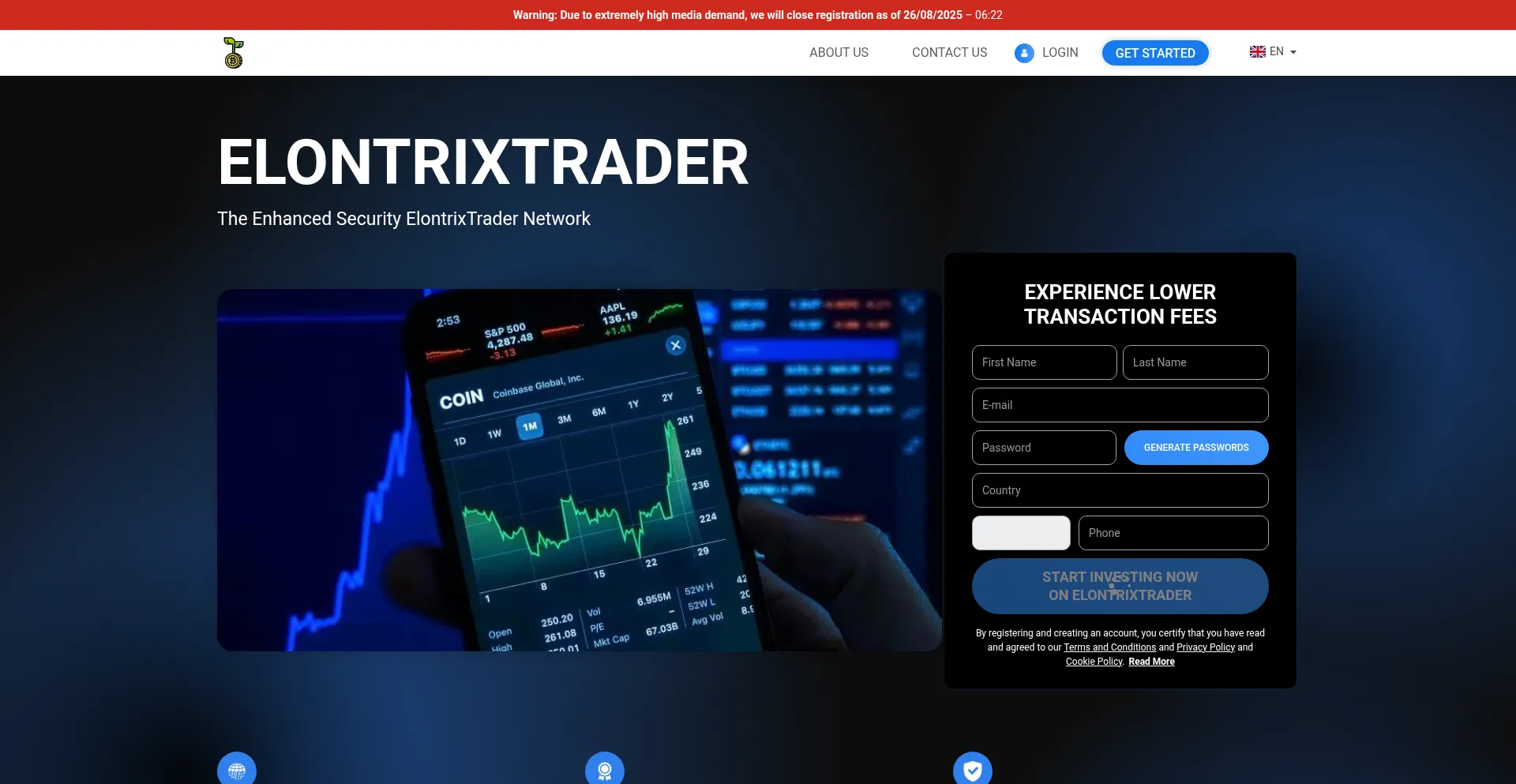 Website screenshot of Elontrixtrader-software.com