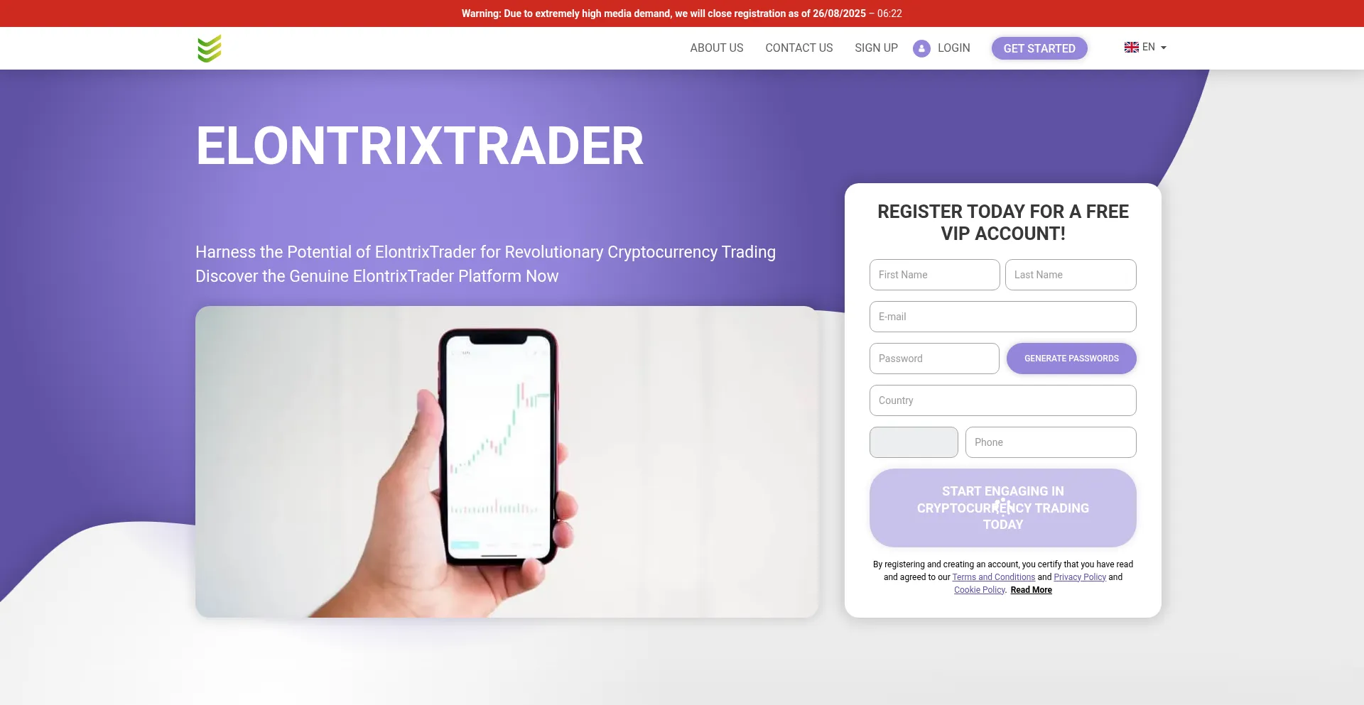 Website screenshot of Elontrixtrader-system.com