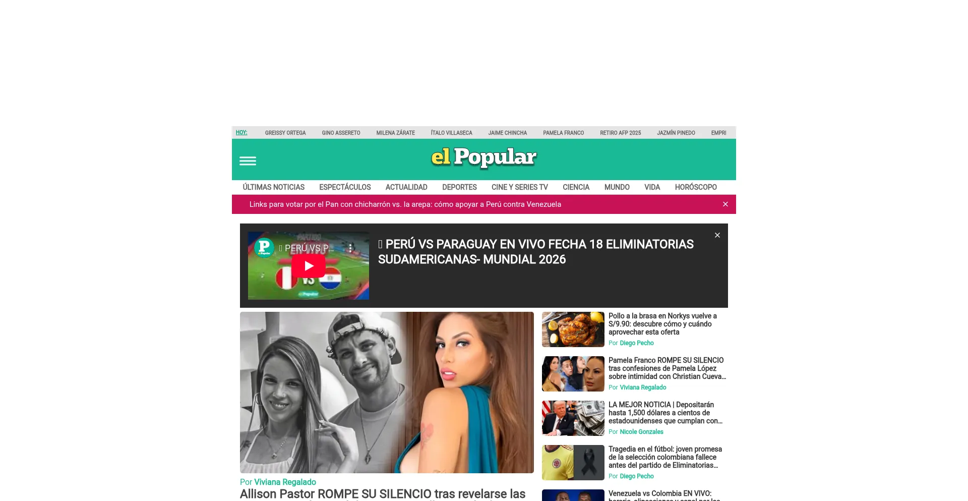 Website screenshot of Elpopular.pe