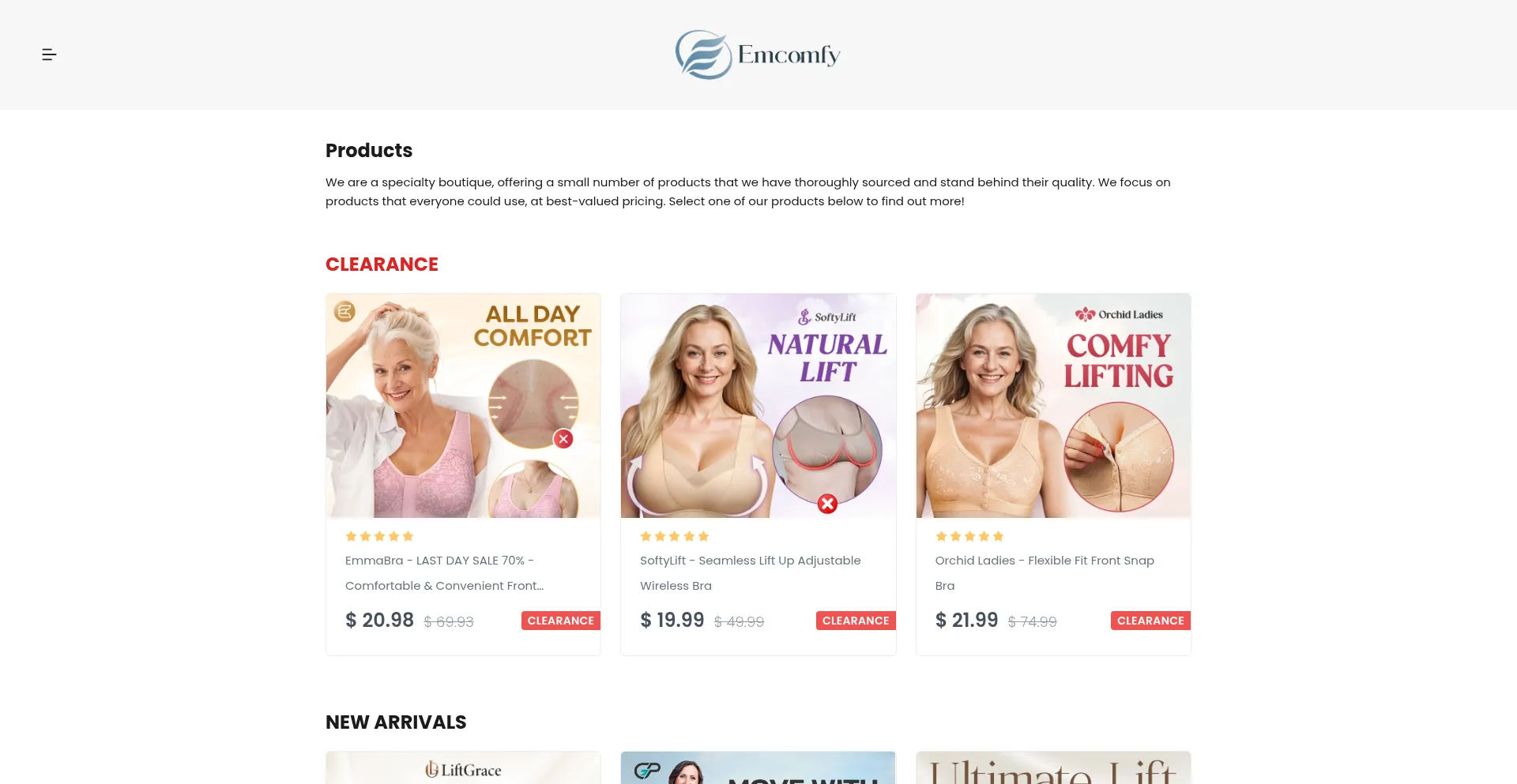 Website screenshot of Emcomfy.com