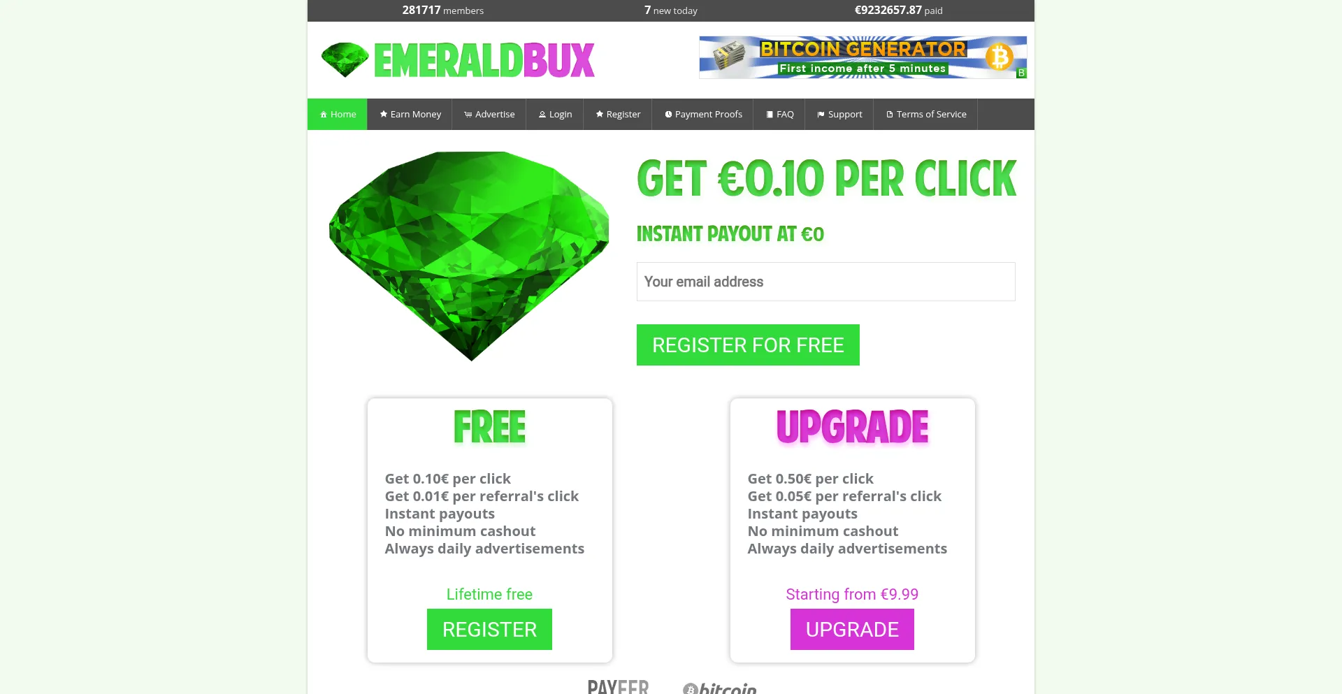 Website screenshot of Emeraldbux.com