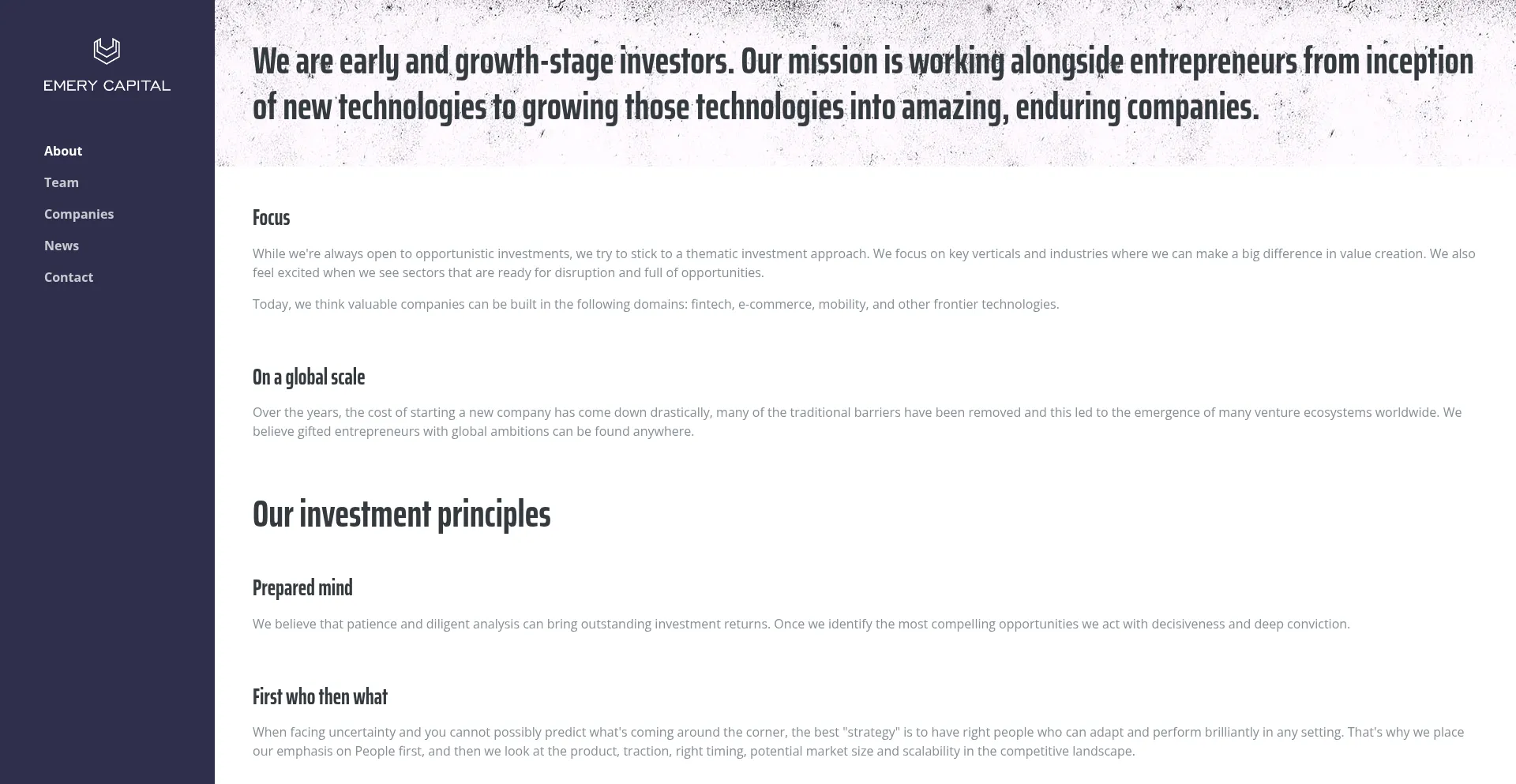 Website screenshot of Emery.capital
