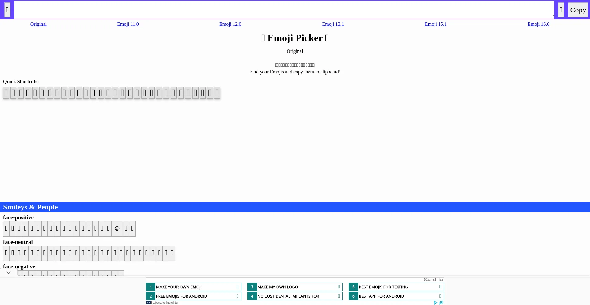 Website screenshot of Emojipicker.com