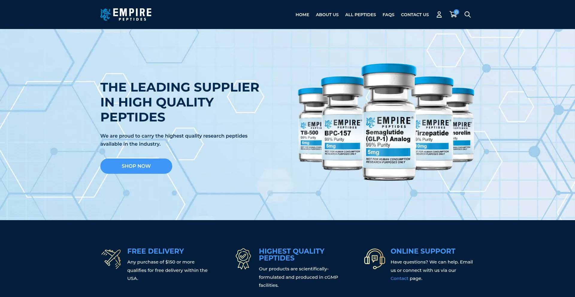 Website screenshot of Empirepeptides.com