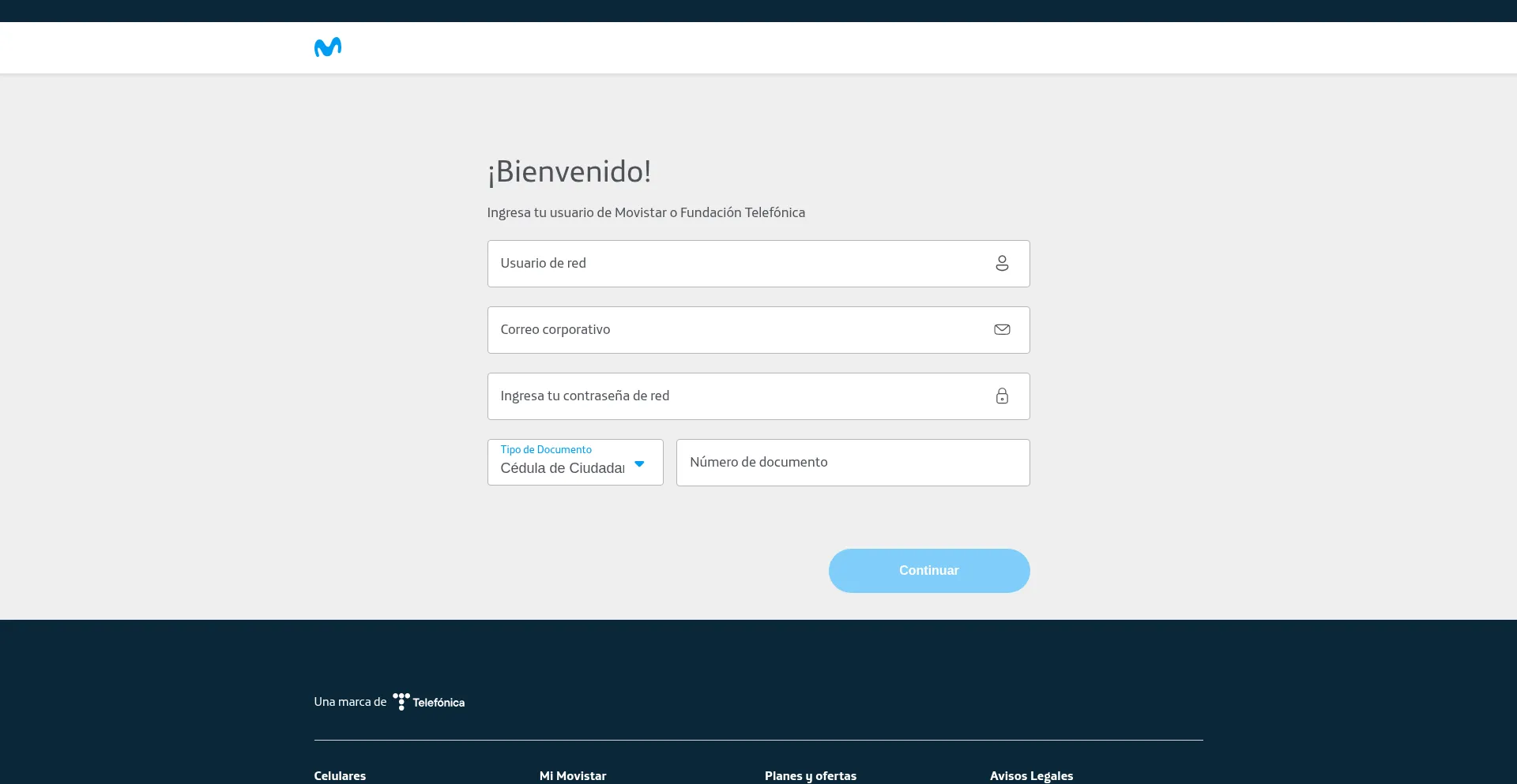Website screenshot of Empleados.movistar.com.co