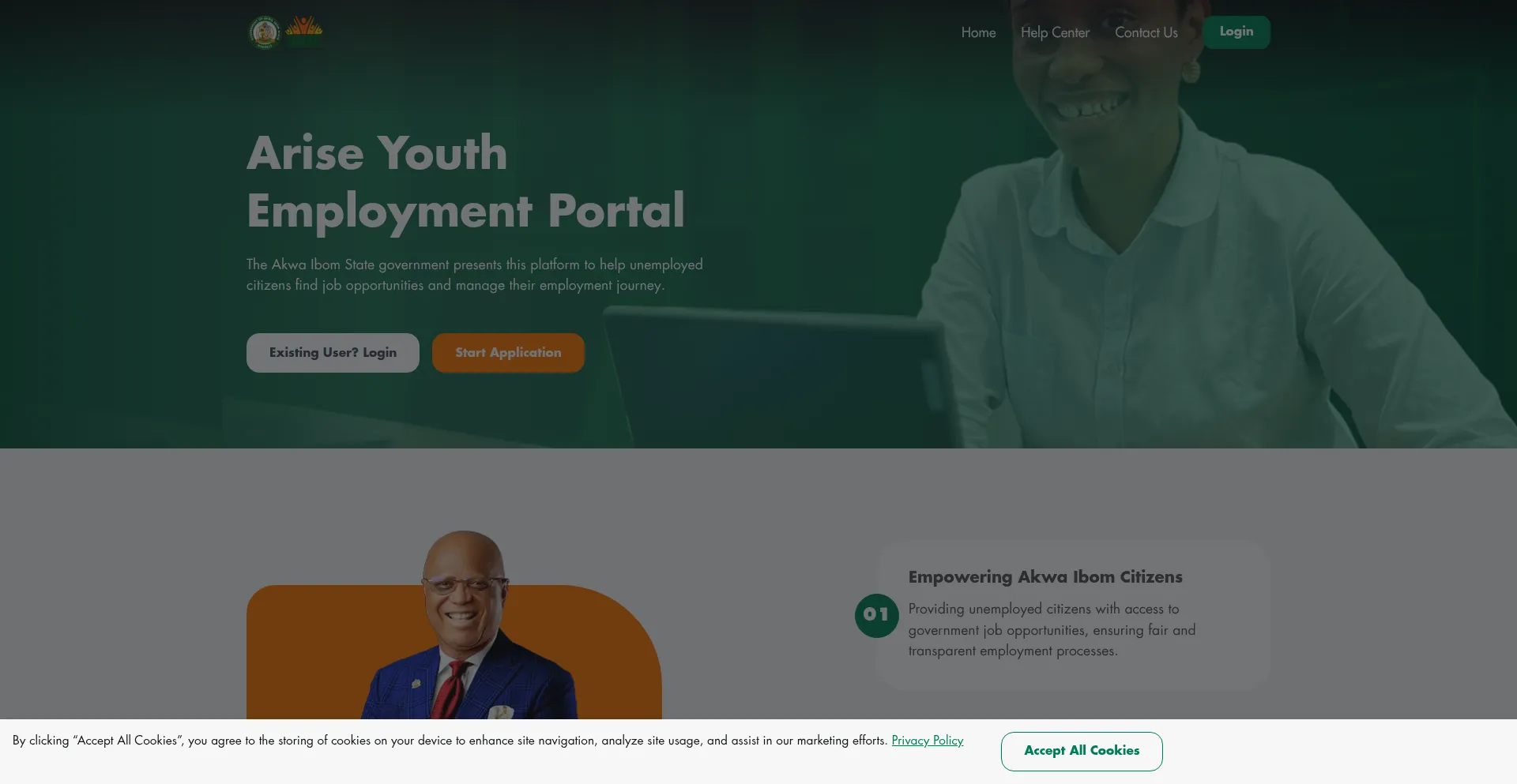 Website screenshot of Employment.akwaibomstate.gov.ng