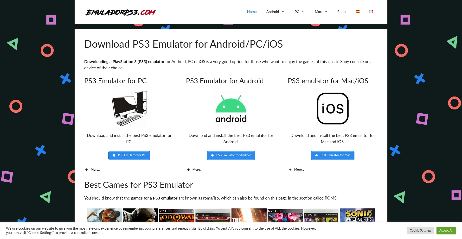 Website screenshot of Emuladorps3.com