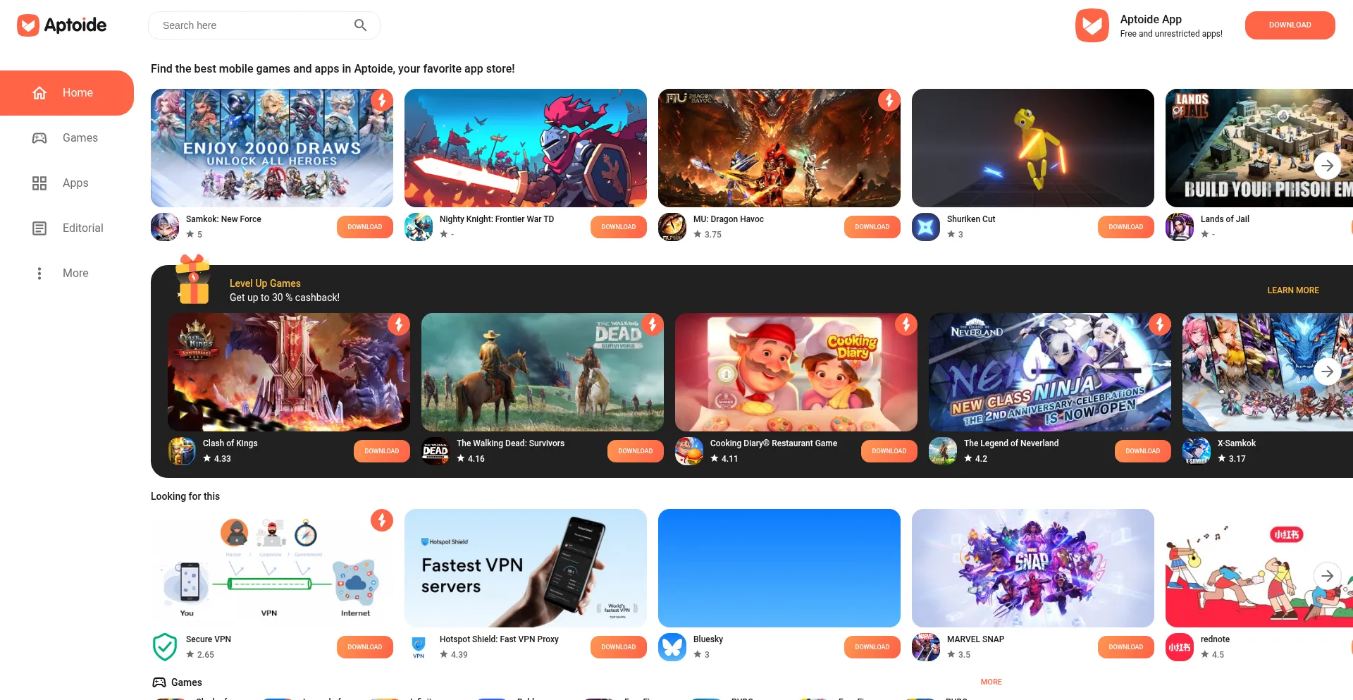 Website screenshot of En.aptoide.com