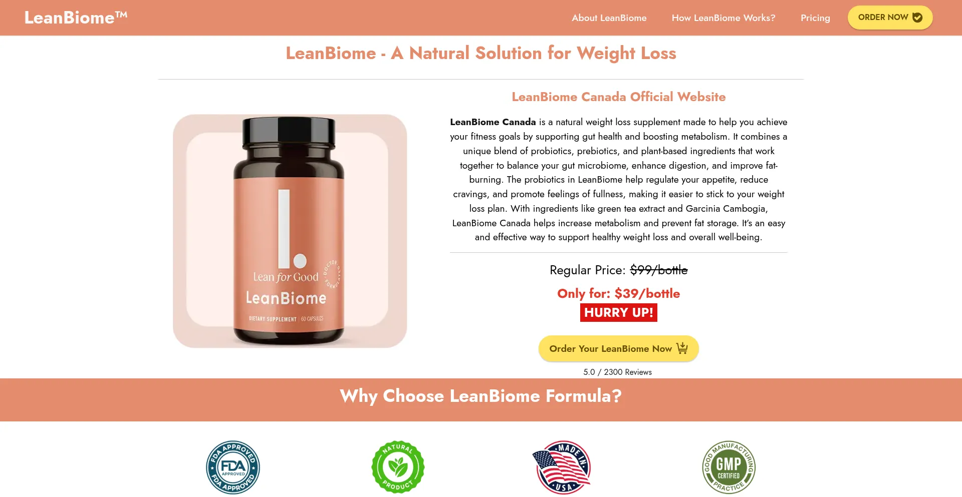 Website screenshot of En-ca-leanbiome.com