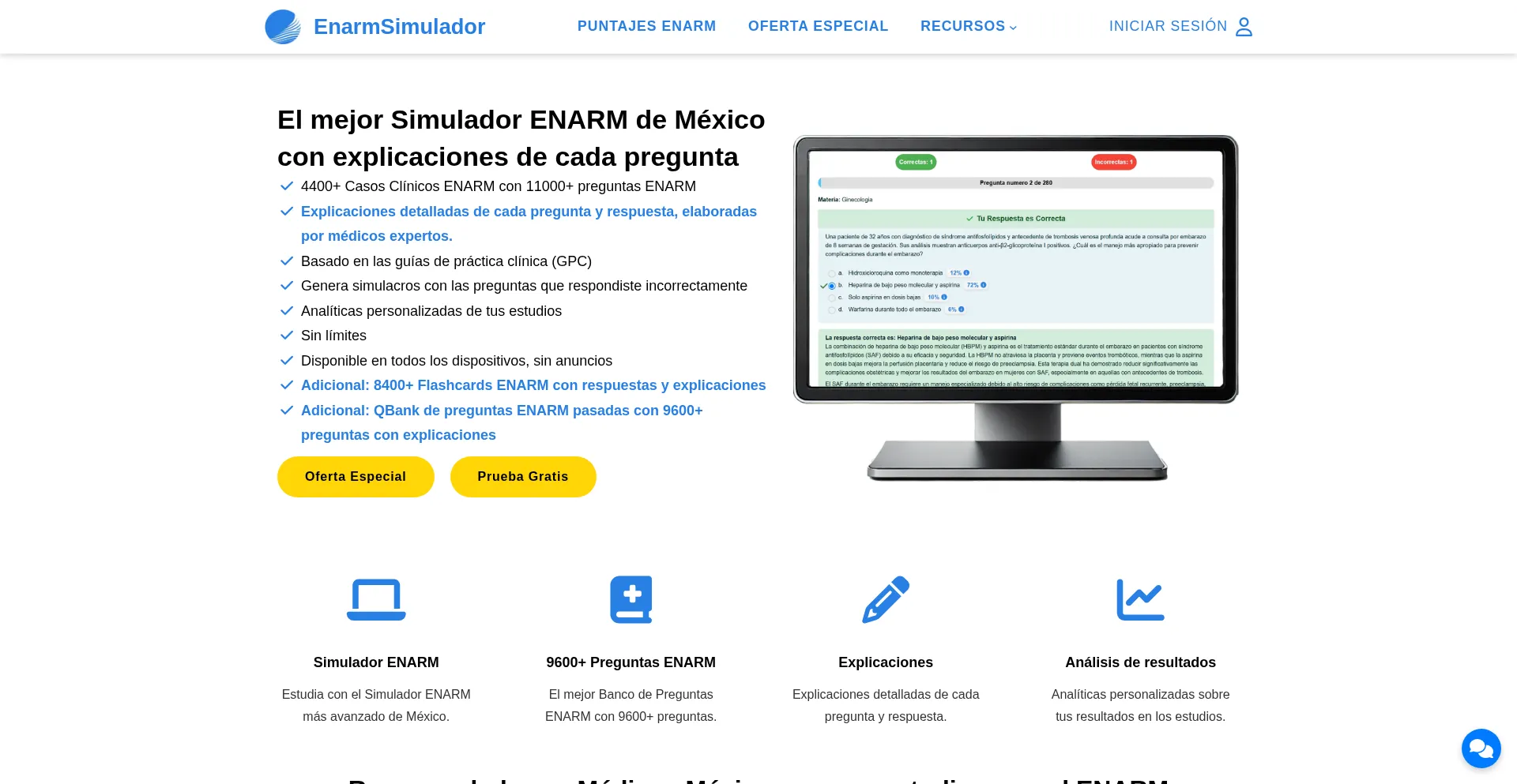 Website screenshot of Enarmsimulador.com