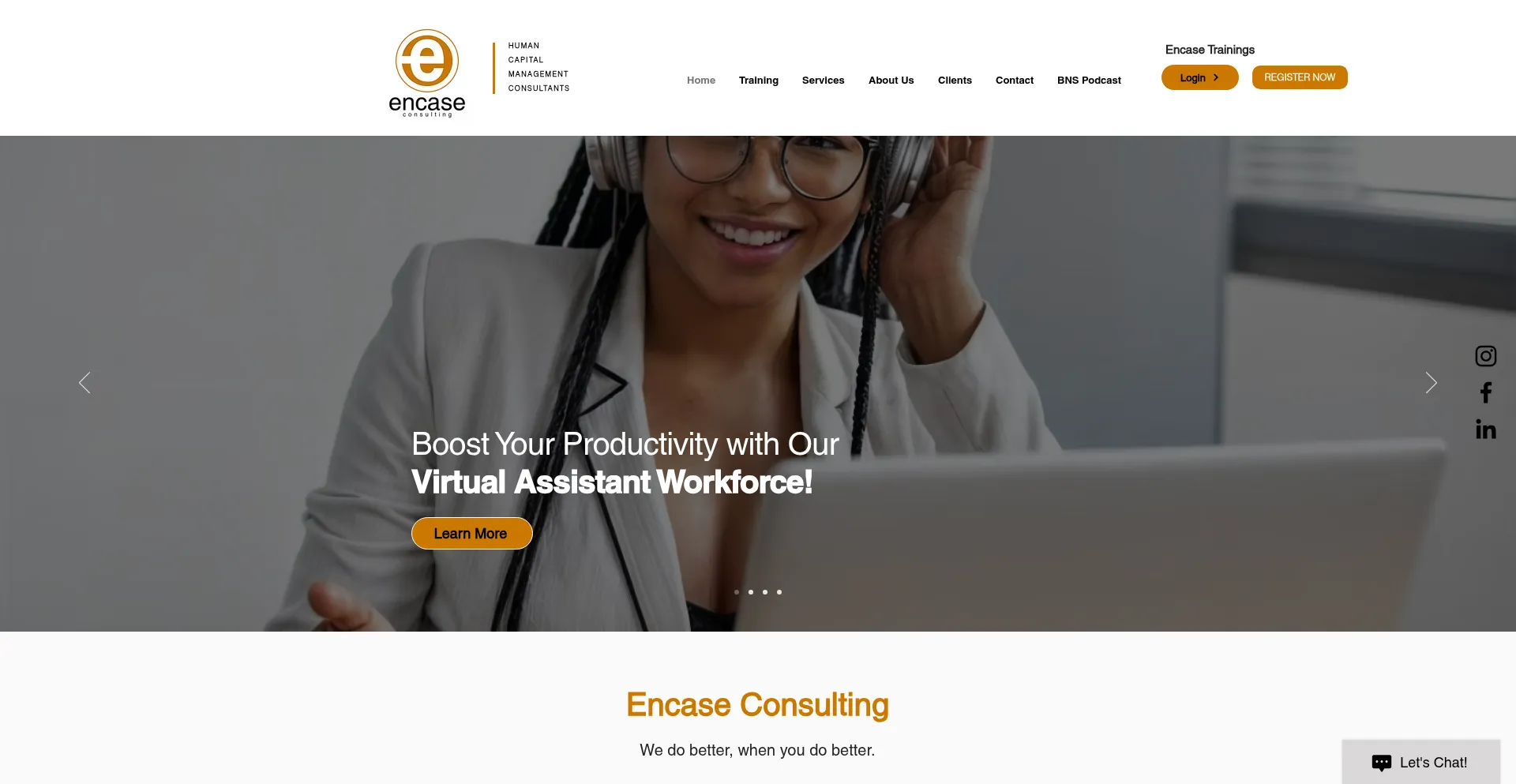 Website screenshot of Encaseconsulting.com