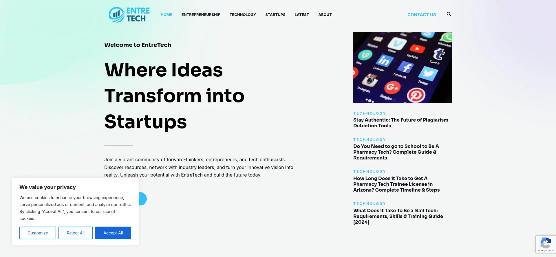 Website screenshot of Entretech.org