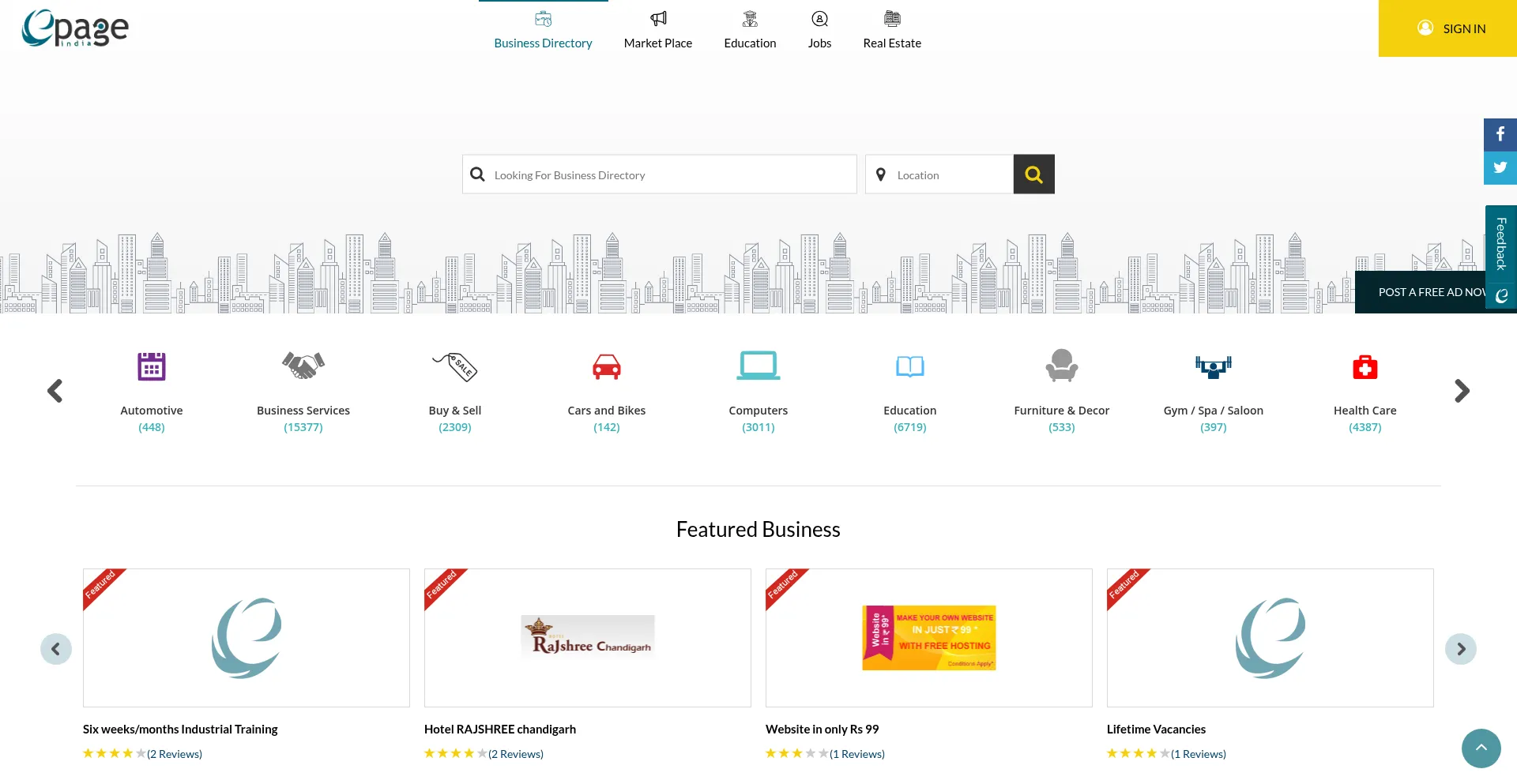 Website screenshot of Epageindia.com