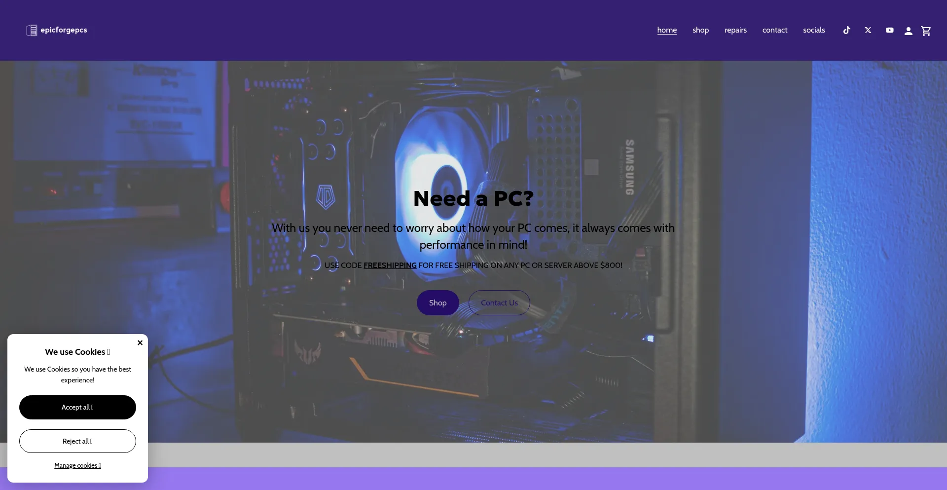 Website screenshot of Epicforgepcs.com