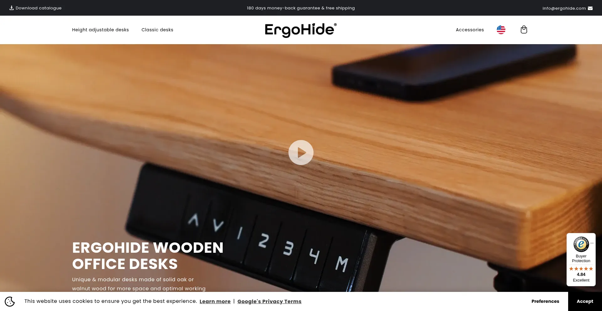 Website screenshot of Ergohide.com