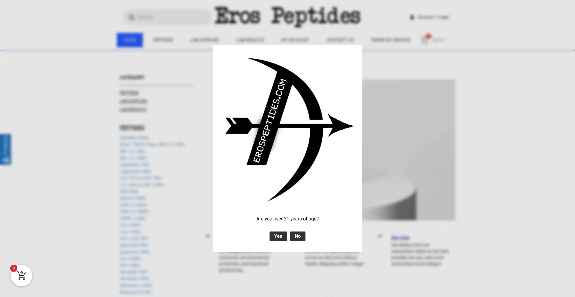 Website screenshot of Erospeptides.com