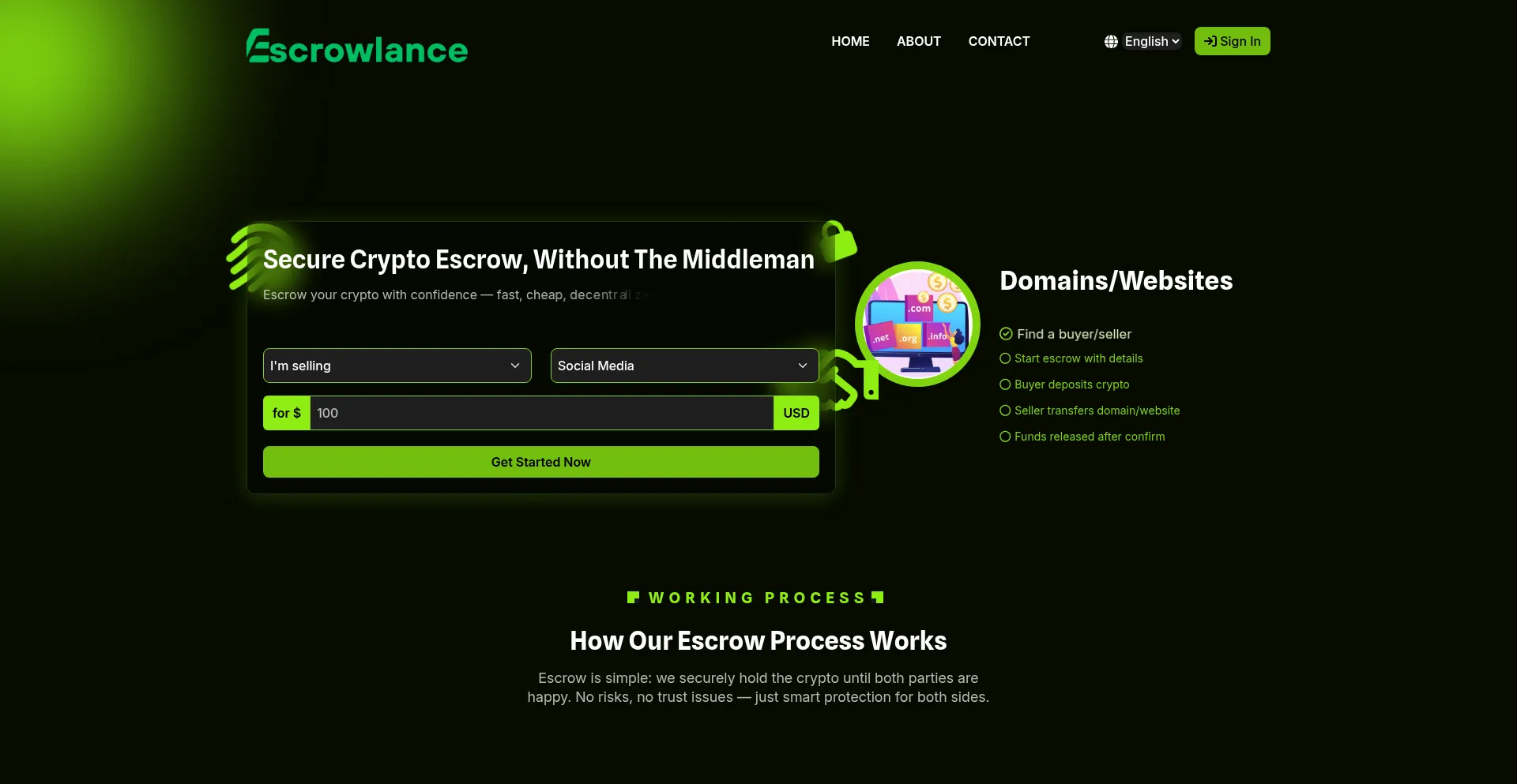 Website screenshot of Escrowlance.com