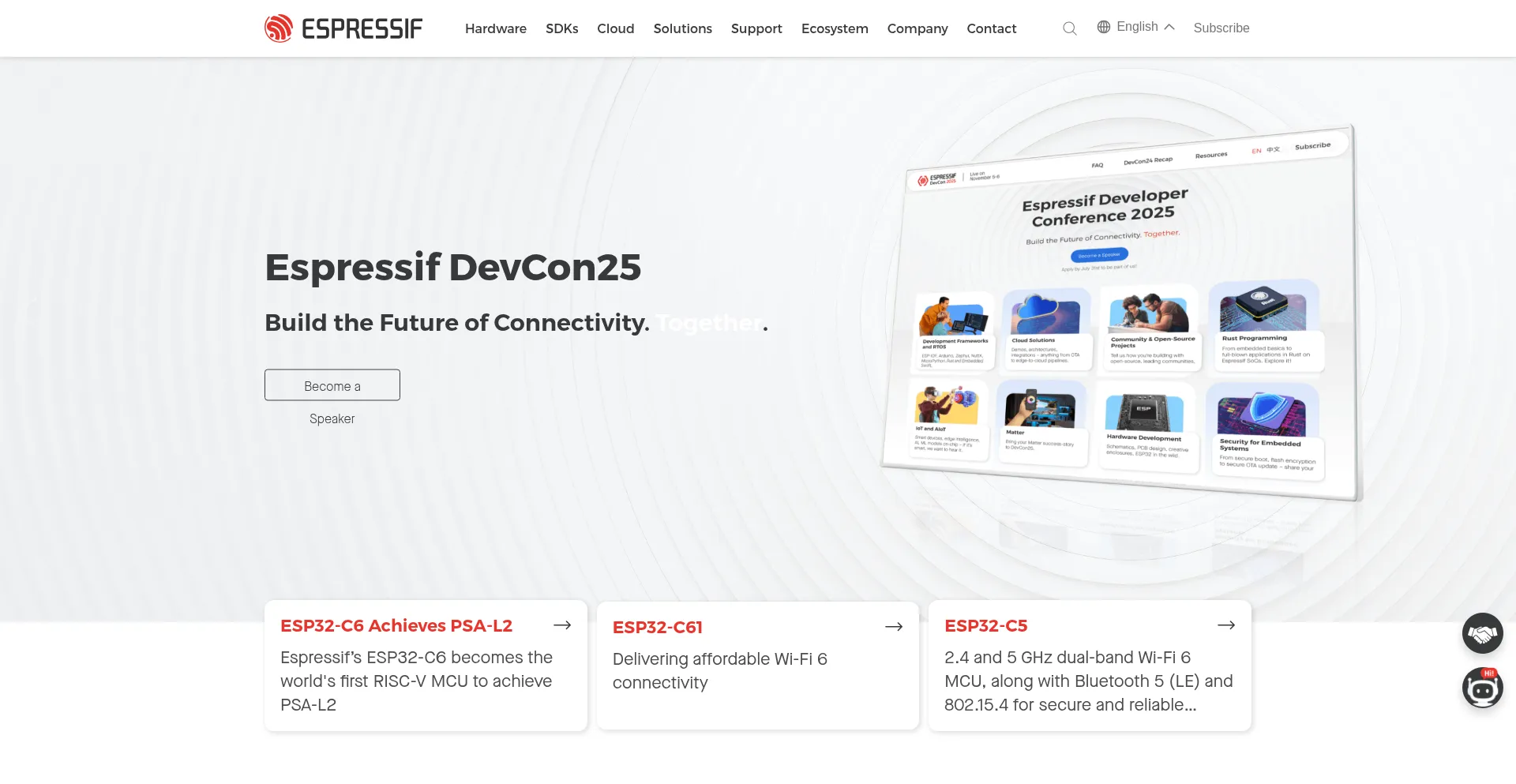 Website screenshot of Espressif.com