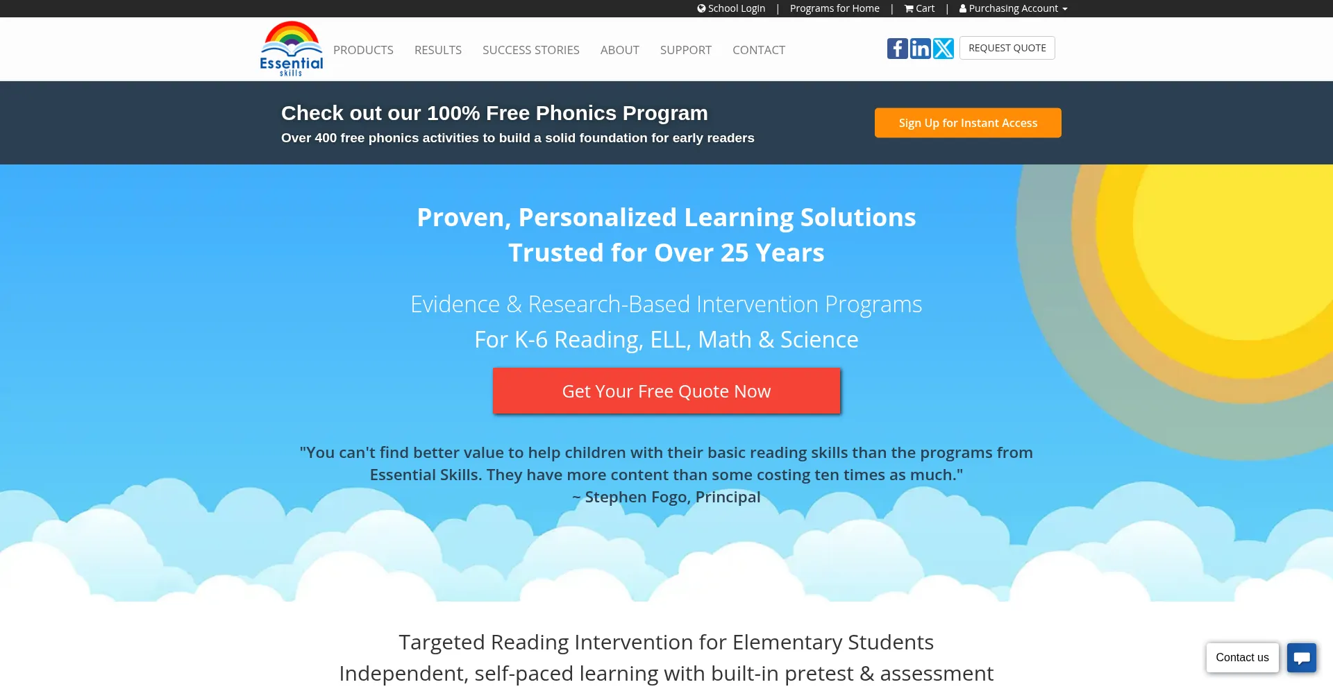 Website screenshot of Essentialskills.com