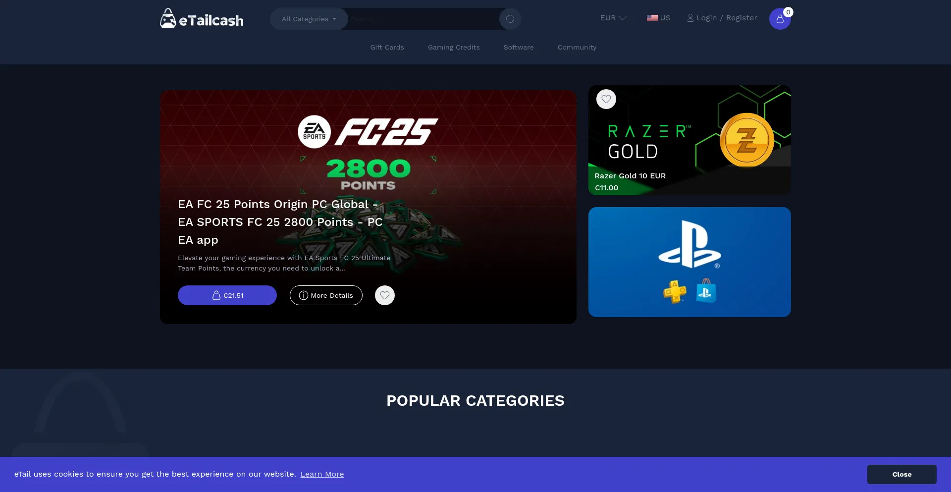 Website screenshot of Etailcash.com