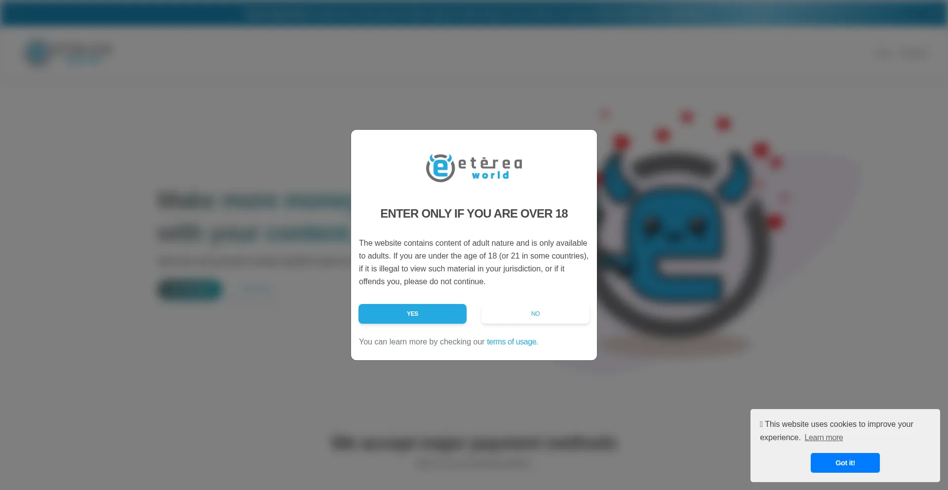 Website screenshot of Etereaworld.com