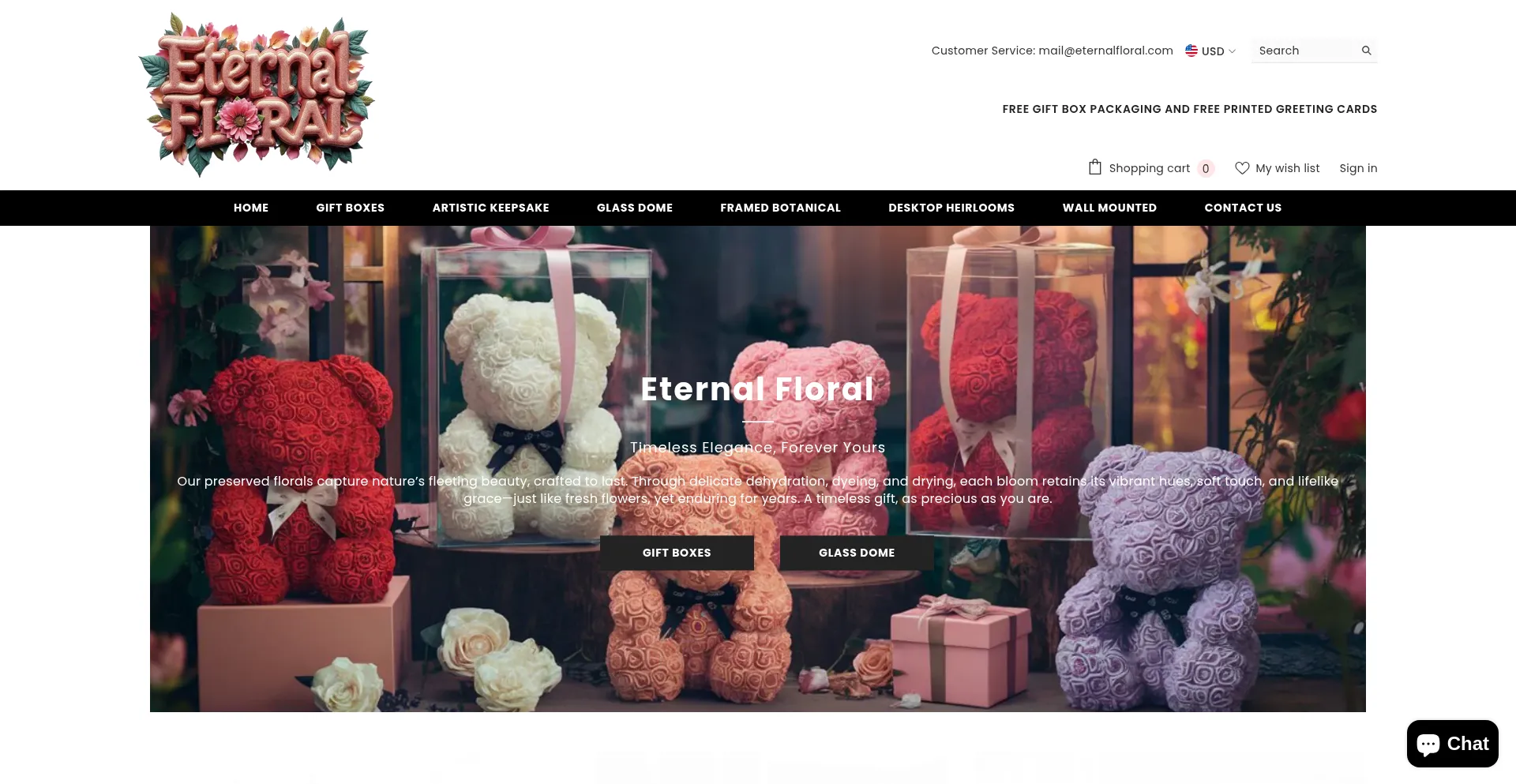 Website screenshot of Eternalfloral.com