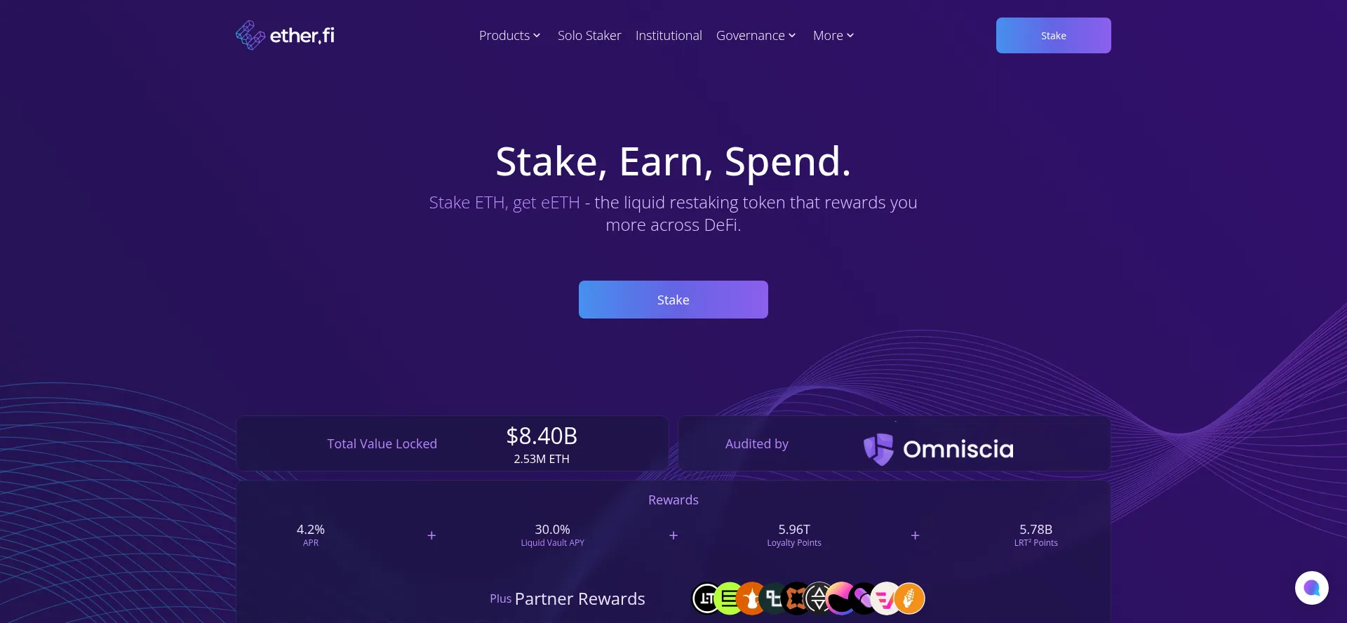 Website screenshot of Ether.fi