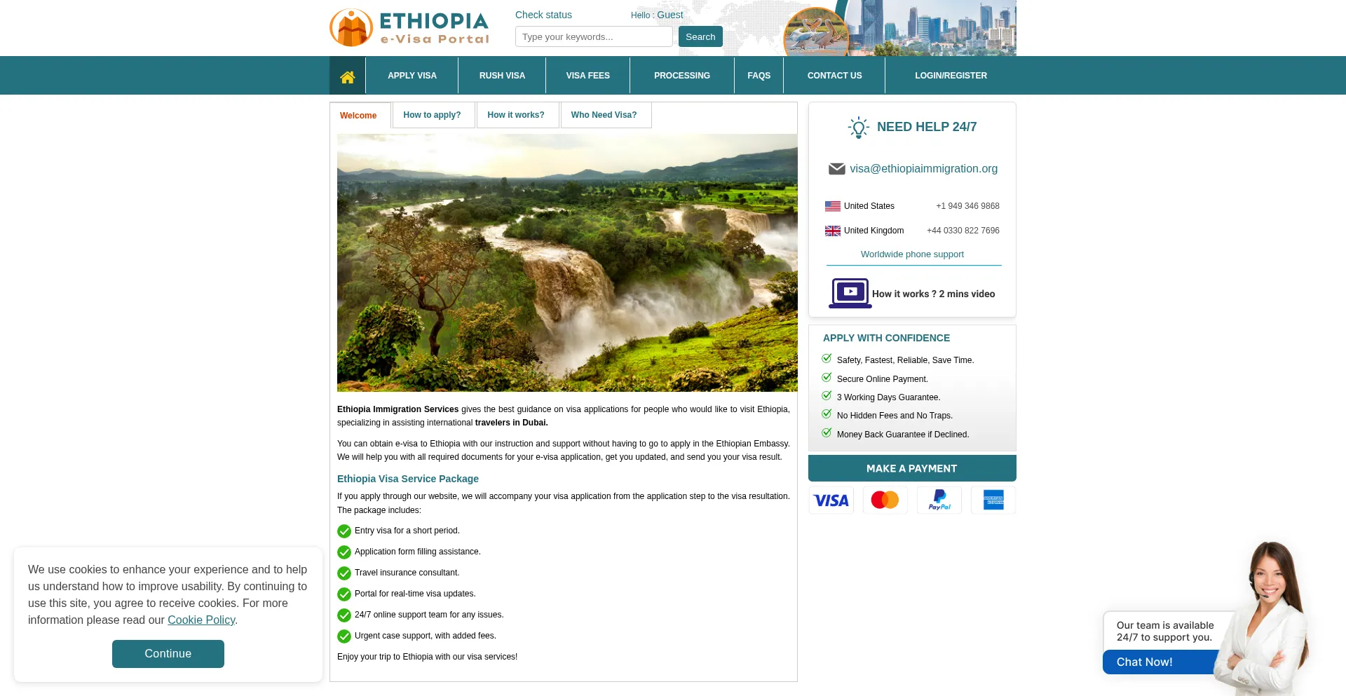 Website screenshot of Ethiopiaimmigration.org