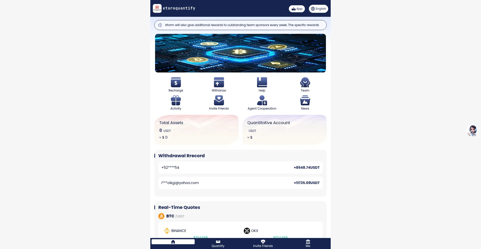 Website screenshot of Etoroquantify.com