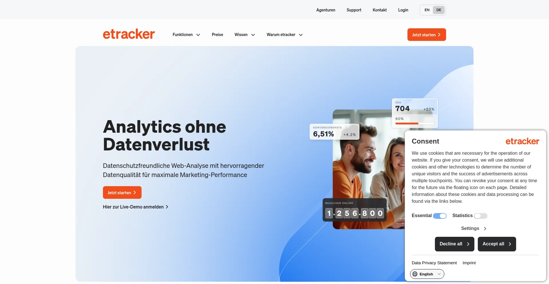 Website screenshot of Etracker.com