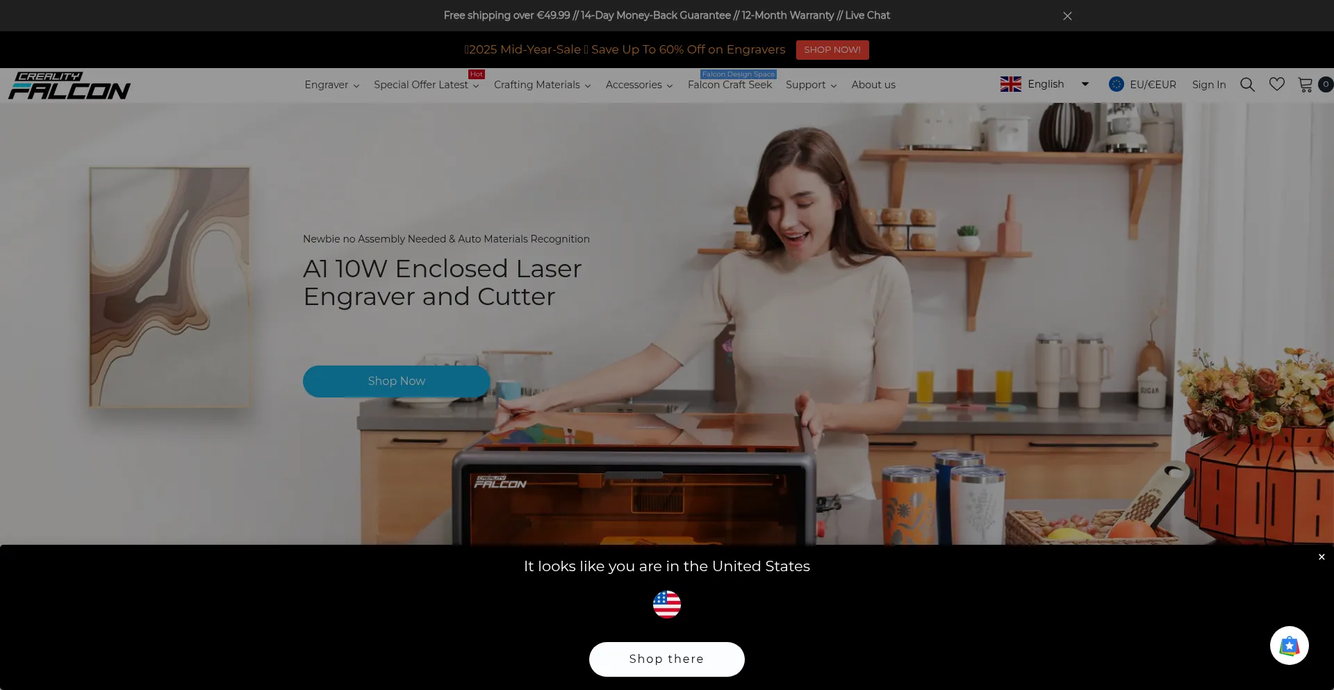 Website screenshot of Eu.crealityfalcon.com