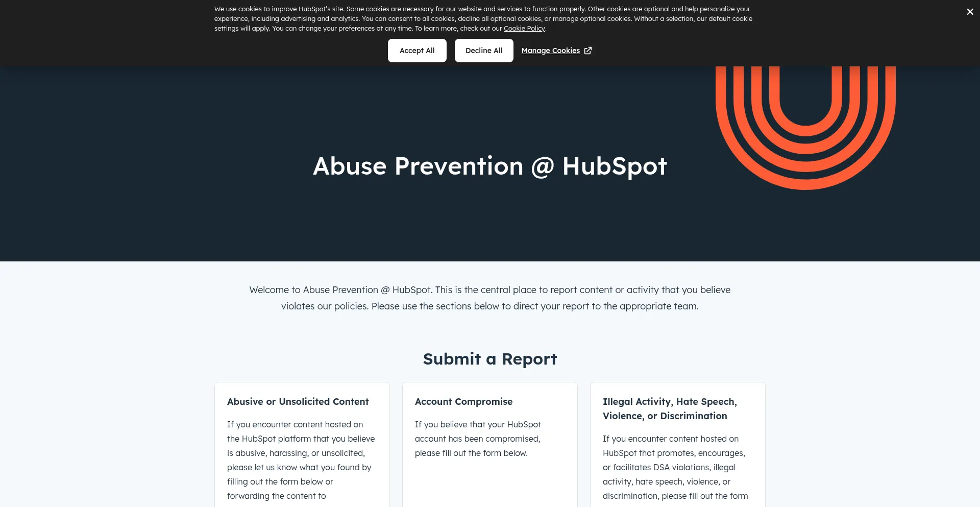 Website screenshot of Eu1.hubs.ly