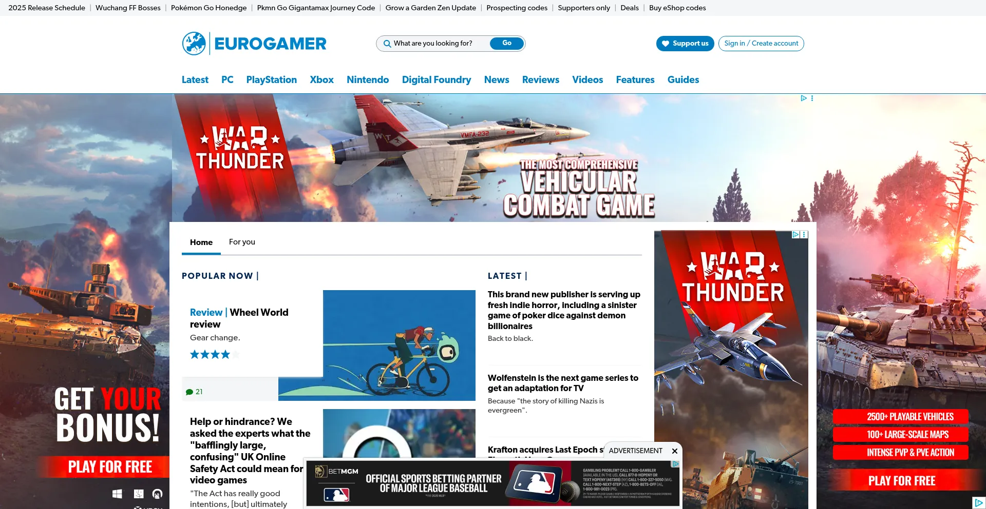 Website screenshot of Eurogamer.net