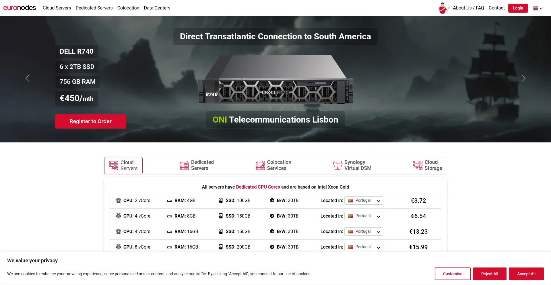 Website screenshot of Euronodes.com