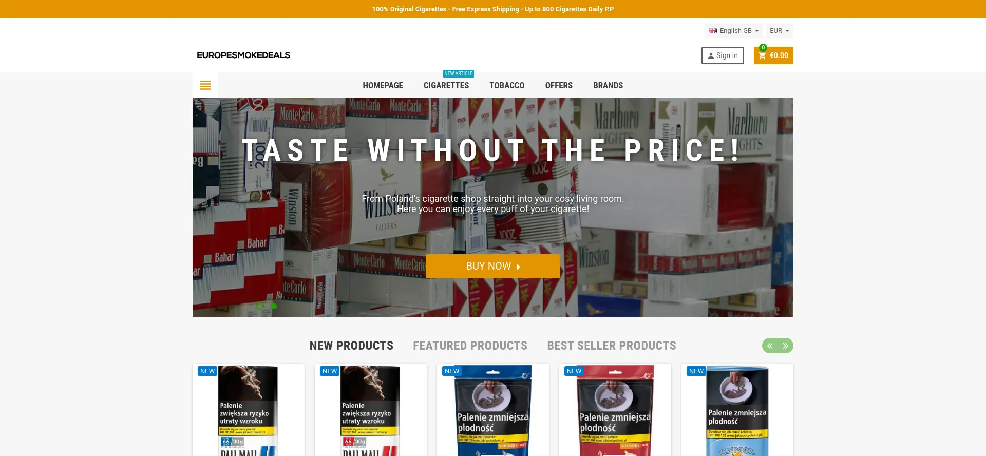 Website screenshot of Europesmokedeals.com