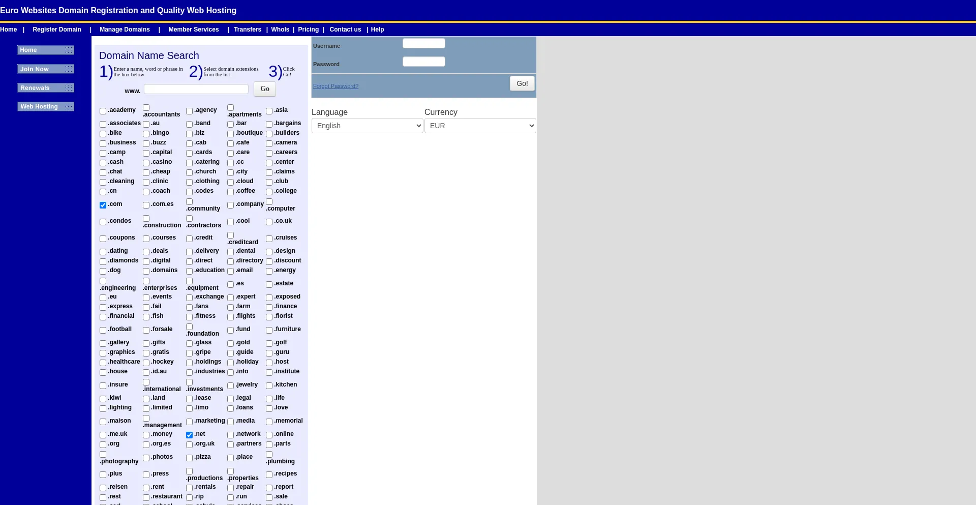 Eurowebsites.partnerconsole.net Screenshot