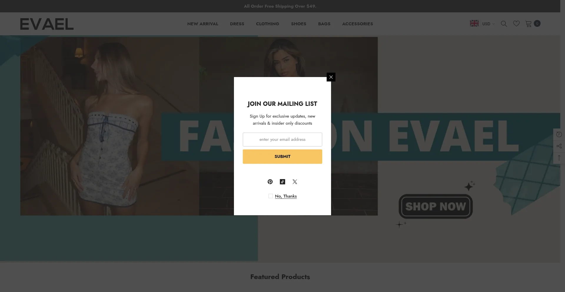 Website screenshot of Evael.com