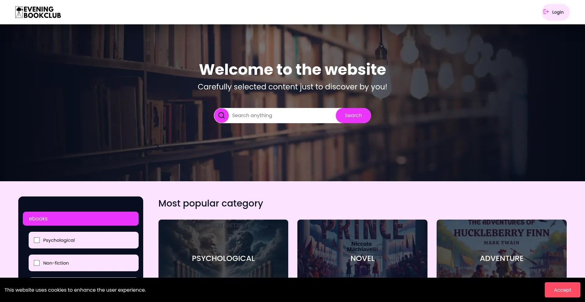 Website screenshot of Eveningbookclub.com