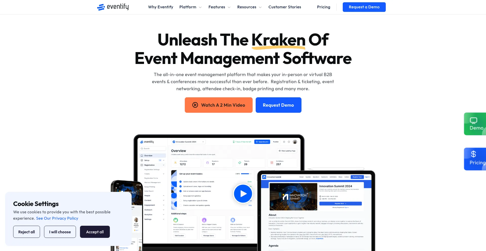 Website screenshot of Eventify.io