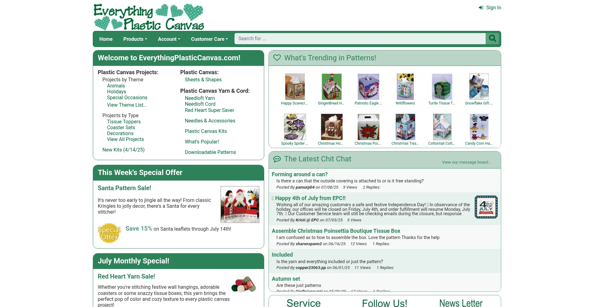Website screenshot of Everythingplasticcanvas.com